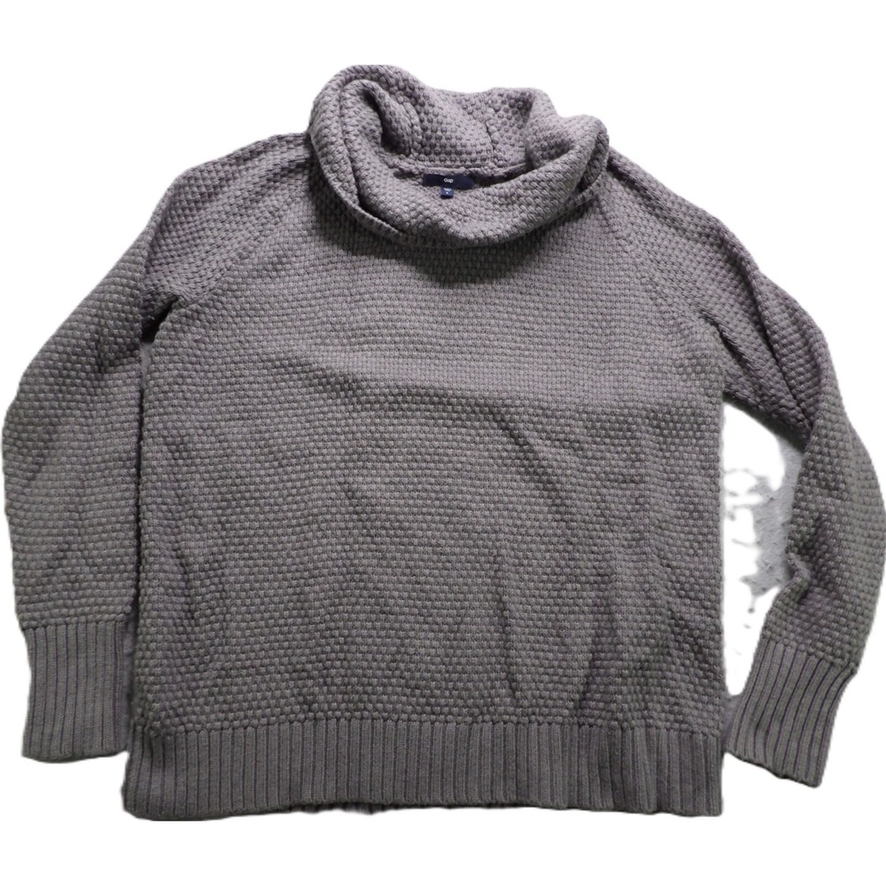 Gap Cowl Neck Sweater Women L Gray Wool Blend Chunky Popcorn Waffle Knit Winter